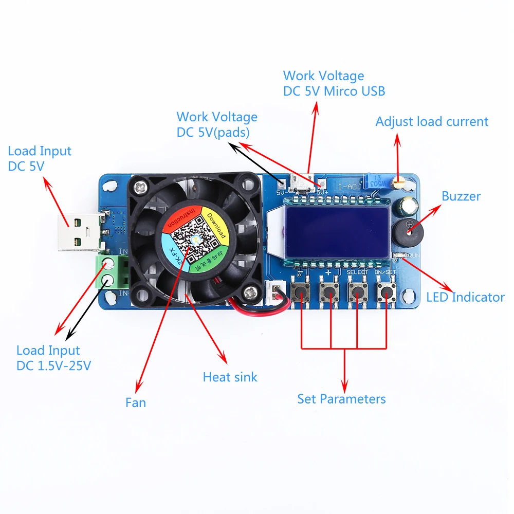 FX35 5A 35W Elektronik Yük pil kapasite testi